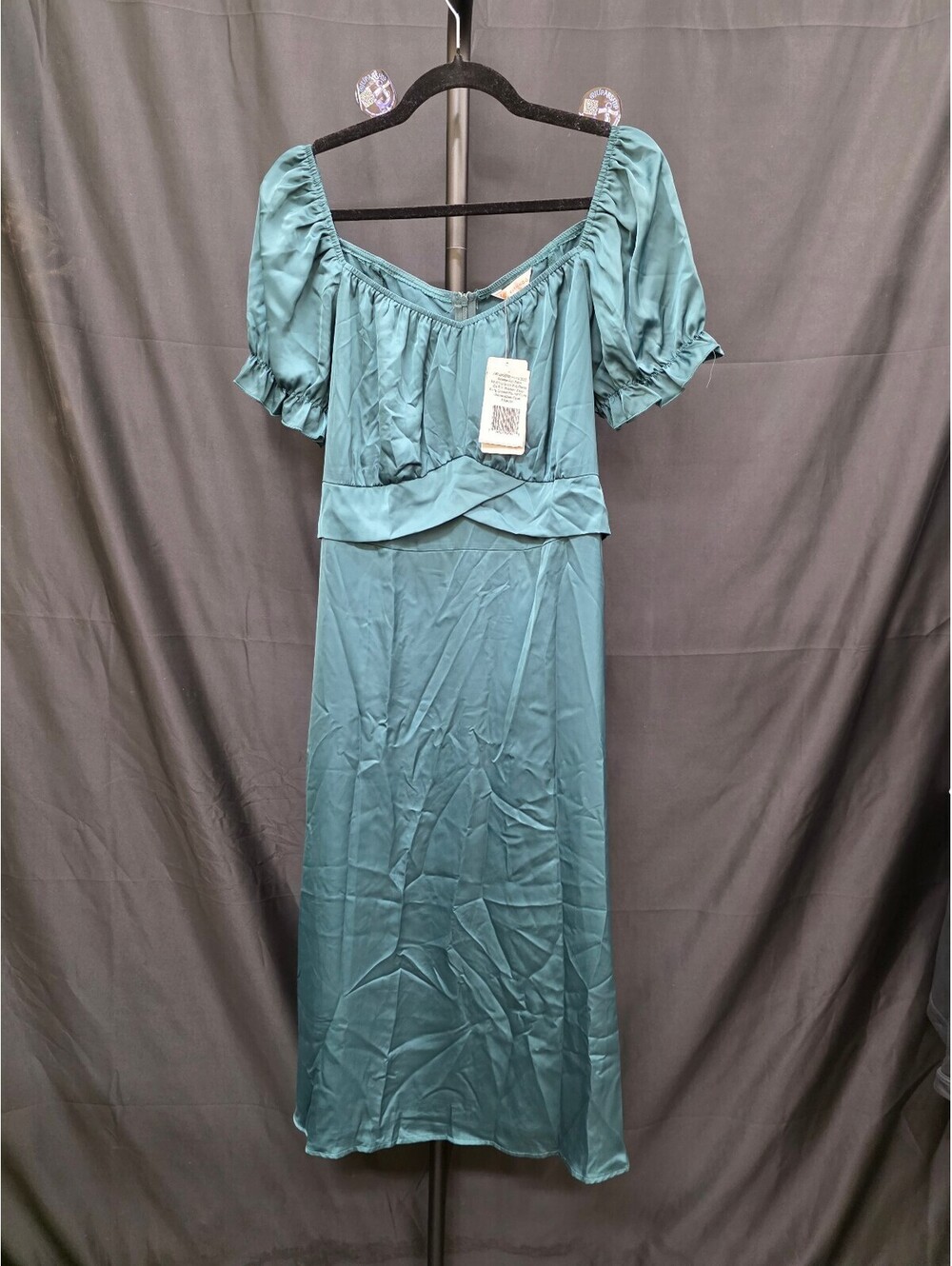 KIRUNDO OFF‑SHOULDER SATIN WRAP MIDI WEDDING GUEST DRESS XL